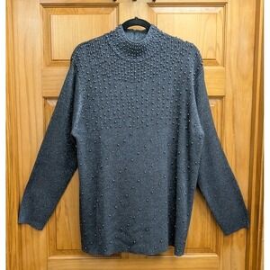 Silhouettes Women's 1X Sweater Holiday Pearls Back Zip Long Sleeves Christmas